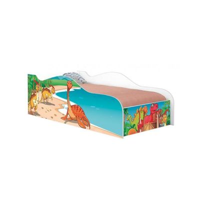 Cama Carro Fun Adesivada Jurassic Dinossauros Solteiro