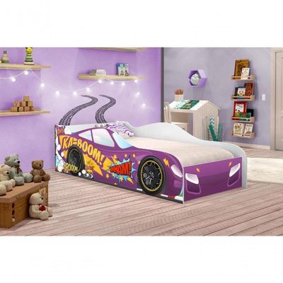 Cama Carro Kaboom Roxo Solteiro Com Colchão