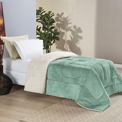 Coberdrom Sherpa E Flannel Everest Solteiro Manta Alta 150g 01 Peça - Alecrim