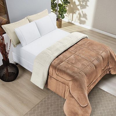 Coberdrom Sherpa E Flannel Everest Queen Manta Alta 150g 01 Peça - Apricot