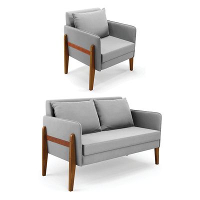 Kit 1 Sofá Namoradeira E 1 Poltrona Lana Suede - D'rossi