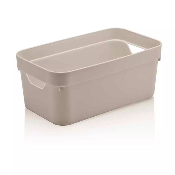 Cesto Organizador Martiplast Cube em Plástico Bege com Alças 29,5x16,5x12,5cm