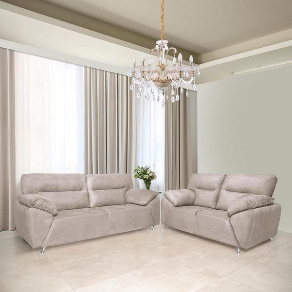 Sofá 3 e 2 Lugares Luizzi Valentini em Suede Veludo Trama Bege
