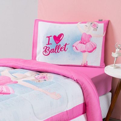 Kit Edredom + Lençol Plush Fofinho Infantil Dupla Face Dream 3 Peças Solteiro - Bailarina.