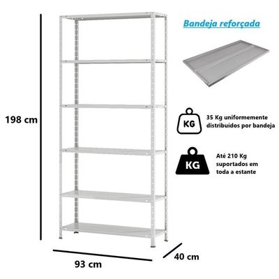 Estante Aço 6 Prateleiras Livros Cozinha Quarto Ea102 Cinza