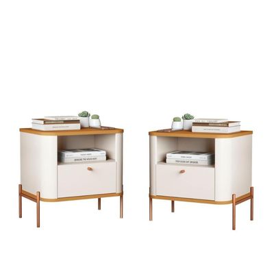 Conjunto Mesa De Cabeceira Malta Off White Nature Bronze