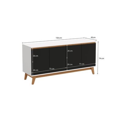 Aparador Kappesberg 4 Portas Branco/preto Fosco 156cm