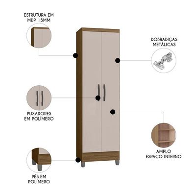 Armário Multiuso 52cm 2 Portas Muniz P11 Castanho-off White - Mpozenato