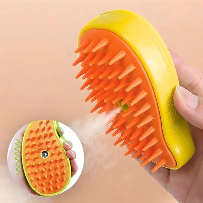 Escova Autolimpante 3 Em 1 Para Pets A Vapor Com Spray- Amarelo