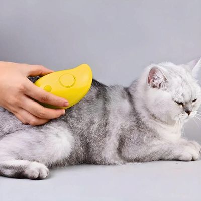 Escova Autolimpante 3 Em 1 Para Pets A Vapor Com Spray- Amarelo