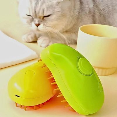 Escova Autolimpante 3 Em 1 Para Pets A Vapor Com Spray- Amarelo