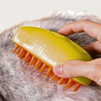 Escova Autolimpante 3 Em 1 Para Pets A Vapor Com Spray- Amarelo