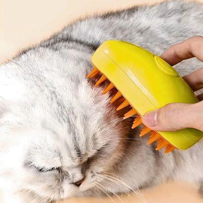 Escova Autolimpante 3 Em 1 Para Pets A Vapor Com Spray- Amarelo
