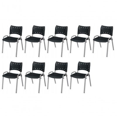 Cadeira Iso Base Cinza, Igreja, Escola, Escritório - Preto Kit 9 Peças