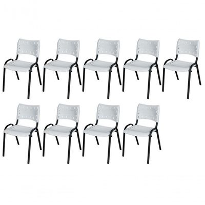 Cadeira Iso Base Preto Igreja, Escola, Escritório - Branco Kit 9 Peças