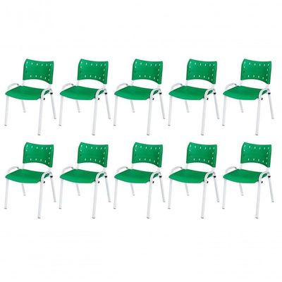 Cadeira Iso Base Branco Igreja, Escola, Escritório - Verde Kit 10 Peças