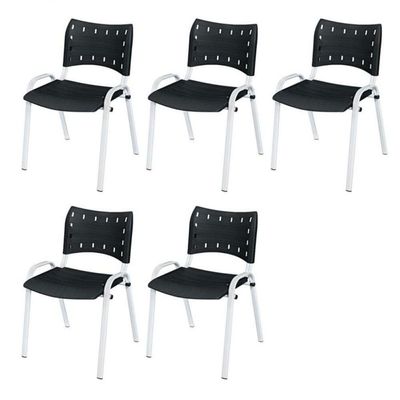 Cadeira Iso Base Branco Igreja, Escola, Escritório - Preto Kit 5 Peças