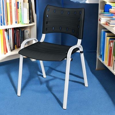 Cadeira Iso Base Branco Igreja, Escola, Escritório - Preto - Kit 2 Peças