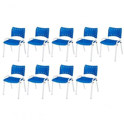 Cadeira Iso Base Branco Igreja, Escola, Escritório - Azul Kit 9 Peças