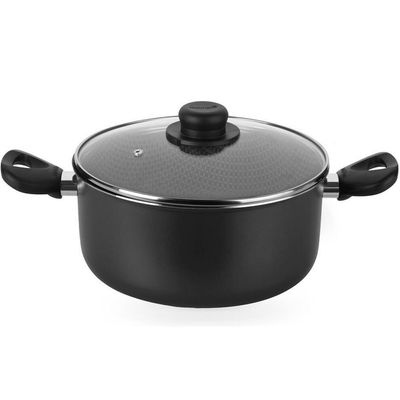 Caçarola Multiflon Gourmet em Alumínio com Revestimento Antiaderente 7 Camadas, Tampa de Vidro com Saída de Vapor e Alças em Baquelite Grafite
