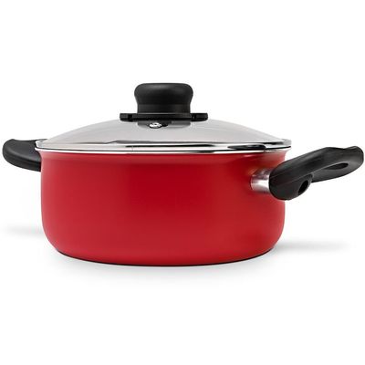Caçarola Multiflon Páprika em Alumínio com Revestimento Antiaderente e Tampa de Vidro com Saída de Vapor - 20 cm Vermelho