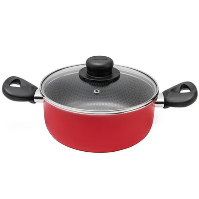 Caçarola Multiflon Páprika em Alumínio com Revestimento Antiaderente e Tampa de Vidro com Saída de Vapor - 20 cm Vermelho