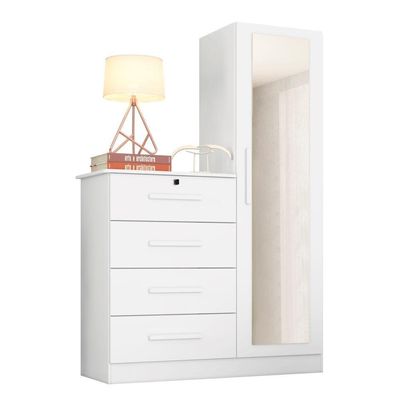 Cômoda Samira Branco Com Espelho 4 Gavetas