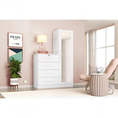 Cômoda Samira Branco Com Espelho 4 Gavetas