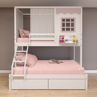 Beliche Casinha Reta Casal 2 Gav Cortina Rosa