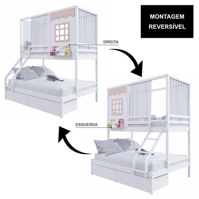 Beliche Casinha Reta Casal 2 Gav Cortina Rosa