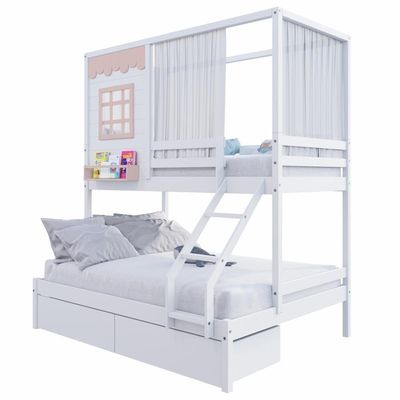 Beliche Casinha Reta Casal 2 Gav Cortina Rosa