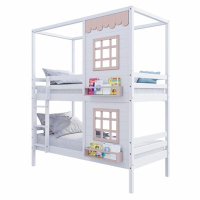 Beliche Casinha Reta 2 Janelas Madeira Branco/Rosa