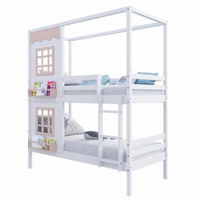Beliche Casinha Reta 2 Janelas Madeira Branco/Rosa