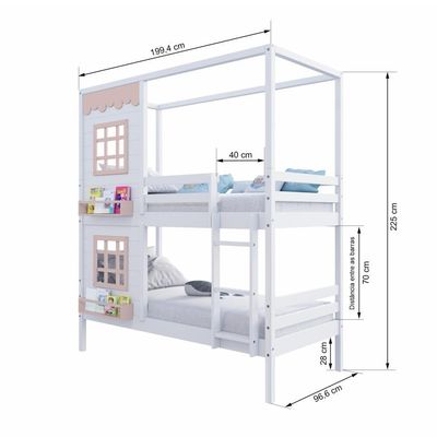 Beliche Casinha Reta 2 Janelas Madeira Branco/Rosa