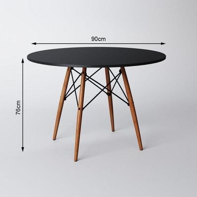 Mesa De Jantar 4 Cadeiras Eames  Base Madeira Tampo Preto