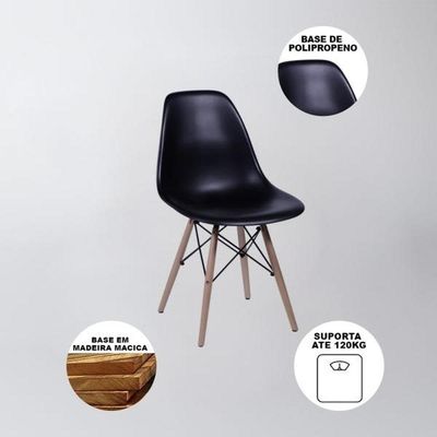Mesa De Jantar 4 Cadeiras Eames  Base Madeira Tampo Preto