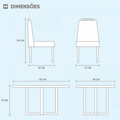 Conjunto Sala De Jantar 4 Lugares Mesa Lisy E Cadeiras Móveis Mix Off White/azul Turquesa Escuro