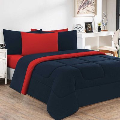 Edredom Malha 100% Algodão Gran Moratta 1 Peça Solteiro - Personalizado na cor Azul Marinho-vermelho