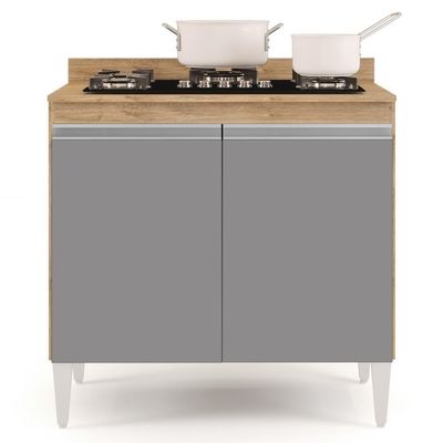 Balcão Para Cooktop 80cm 2 Portas Flórida Castanho/Cinza