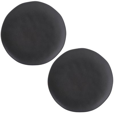 Jogo 2 Pratos Rasos Cerâmica 26,5cm Orgânico Preto Matte Porto Brasil Mesa Posta Jantar Almoço