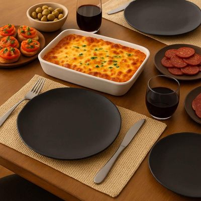 Jogo 2 Pratos Rasos Cerâmica 26,5cm Orgânico Preto Matte Porto Brasil Mesa Posta Jantar Almoço