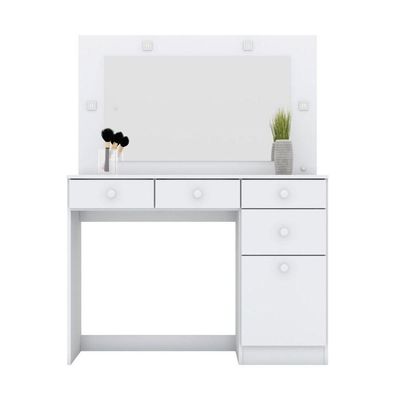 Penteadeira 1Porta 4Gavetas Espelho E Led Charme Henn Branco