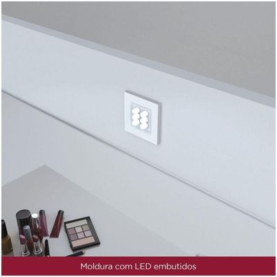 Penteadeira 1Porta 4Gavetas Espelho E Led Charme Henn Branco