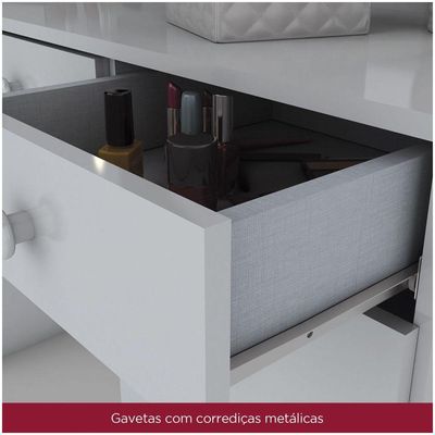 Penteadeira 1Porta 4Gavetas Espelho E Led Charme Henn Branco