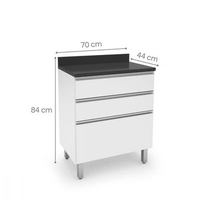 Balcão De 3 Gavetas Top Class Branco Com Tampo Preto Batrol Branco Com Preto