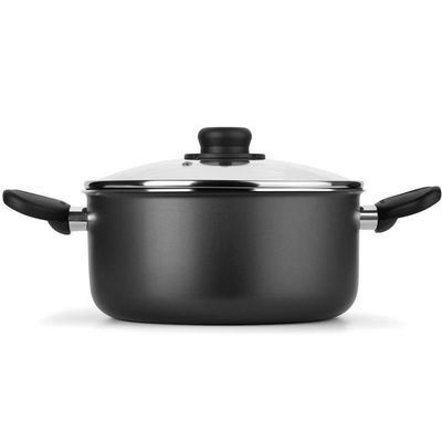 Caçarola Multiflon Gourmet em Alumínio com Revestimento Antiaderente 7 Camadas, Tampa de Vidro com Saída de Vapor e Alças em Baquelite Grafite