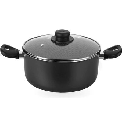 Caçarola Multiflon Gourmet em Alumínio com Revestimento Antiaderente 7 Camadas, Tampa de Vidro com Saída de Vapor e Alças em Baquelite Grafite