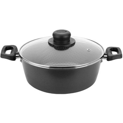 Caçarola Multiflon Essencial em Alumínio com Revestimento Interno Antiaderente e Tampa de Vidro com Saída de Vapor 24 cm Grafite