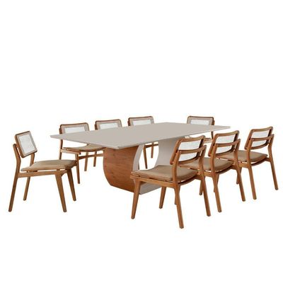 Sala De Jantar Mesa Ellis Com 8 Cadeiras Eva Premium Turim 07 Off White Imbuia Nat