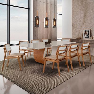 Sala De Jantar Mesa Ellis Com 8 Cadeiras Eva Premium Turim 07 Off White Imbuia Nat